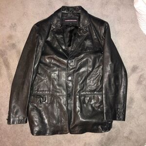 CHARLES KLEIN LEATHER BUTTON UP JACKET BLACK MENS SIZE LARGE